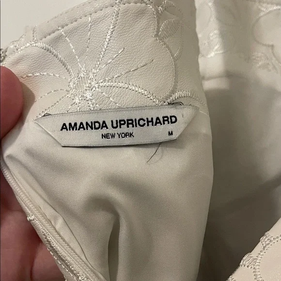 Amanda Uprichard Vegan Leather White Floral Embroidered Dress, Size Medium, EUC - Picture 11 of 11